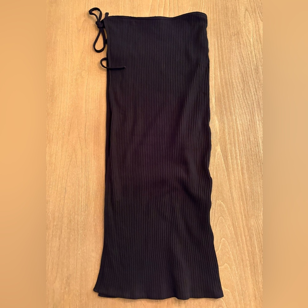 Baserange Brig Skirt Large NWT Black Organic Cotton Ribbed Wrap Midi Skirt - Picture 6 of 15